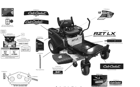 Label Map Diagram and Parts List for RZT-LX54KW (17AICAXA010)(2017) Cub Cadet Lawn Tractor